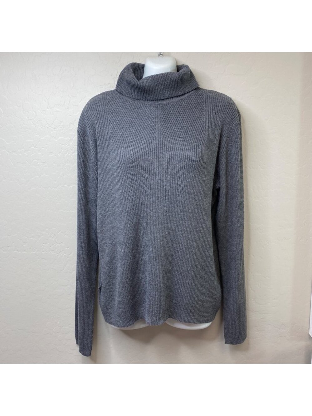Nine & Company Womens Turtleneck Sweater Gray Ribbed Knit Texture Size XL